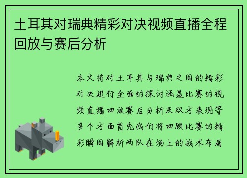 土耳其对瑞典精彩对决视频直播全程回放与赛后分析